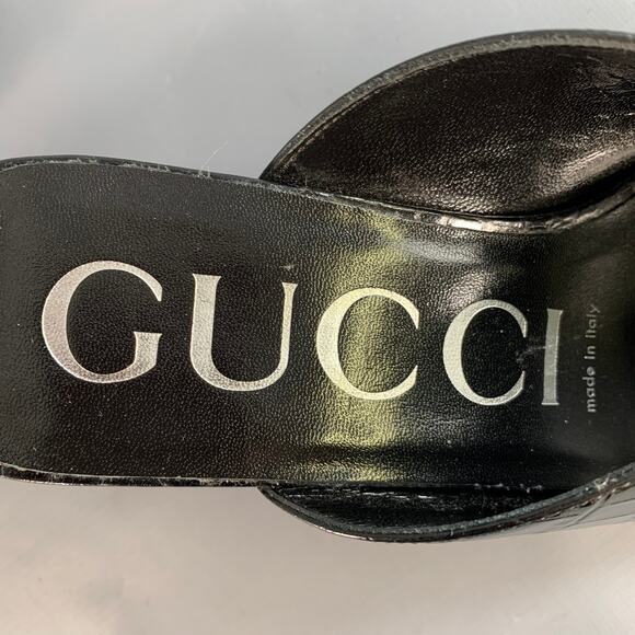 GUCCI Size 9.5 Black Croc Embossed Leather Mules Pumps - Picture 7 of 9